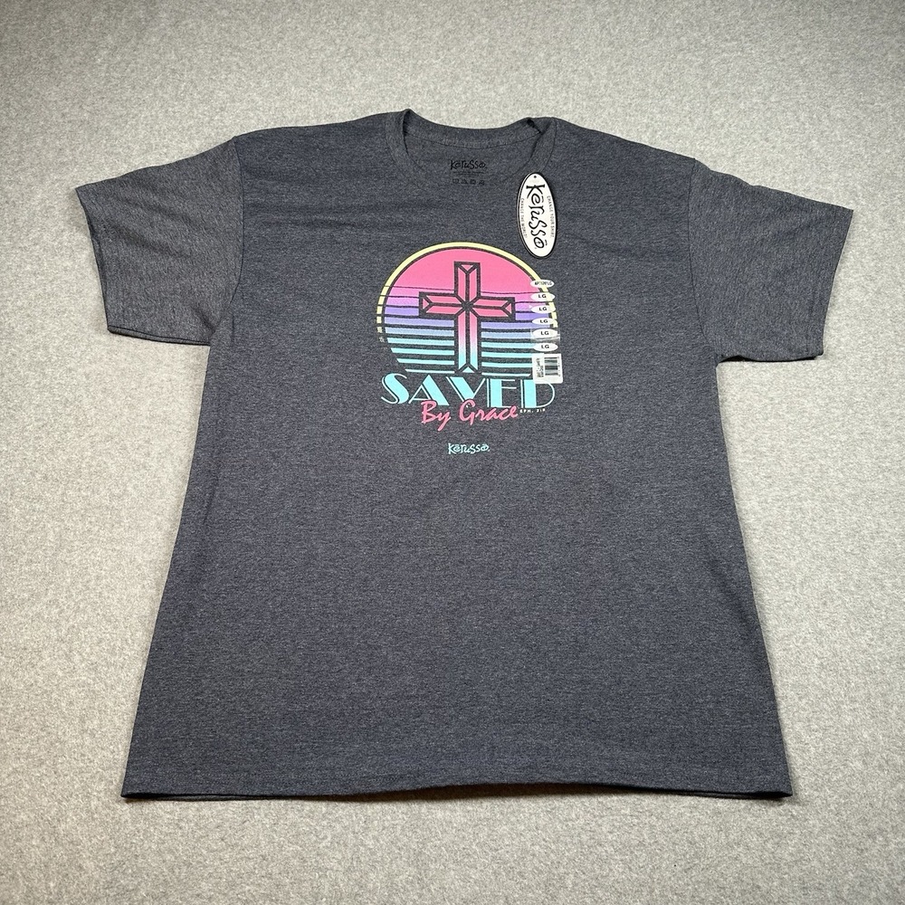 Kerusso Saved By Grace Cross T Shirt Large NWT Christian Graphic Faith Tee NWT